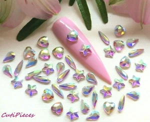 25/50 piezas Plata 3D AB Mezcla Estrás Arte en Uñas Artesanía Lanza Lágrimo Corazón Estrella Hotfix - Imagen 1 de 2