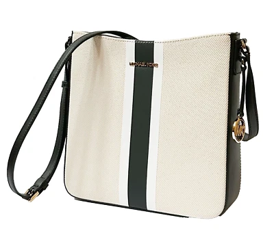 BOLSO BANDOLERA MENSAJERO GRANDE DE VIAJE MICHAEL KORS JET SET NEGRO/BEIGE/BLANCO ¡NUEVO! Foto 1 de 4