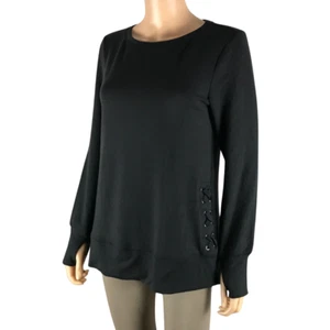 IDEOLOGY Active Long Sleeve w/ Thumbholes Lace-Up Sides Top Black NWOT S - Picture 1 of 7