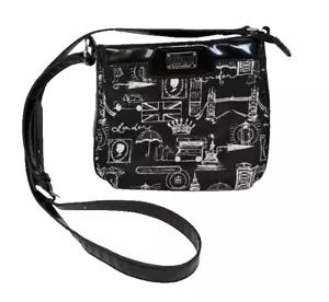 Lulu Guinness London Crossbody Purse Bag Black White Polyester Patent Vinyl Trim - Picture 1 of 14