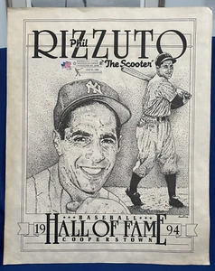 Póster Phil Rizzuto ESTAMPADO DE LA CORTE Cooperstown Día de Inducción 1994 con sello postal - Imagen 1 de 8