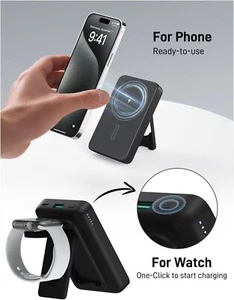 Portable Charger with Apple Watch Charging, 10000mAh Magnetic Wireless Power - Picture 1 of 3