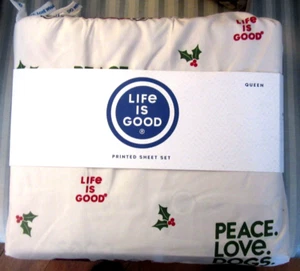 NEW LIFE IS GOOD CHRISTMAS QUEEN SHEET SET 4PC.."PEACE, LOVE, DOGS -HOLIDAY P/U" - Picture 1 of 5