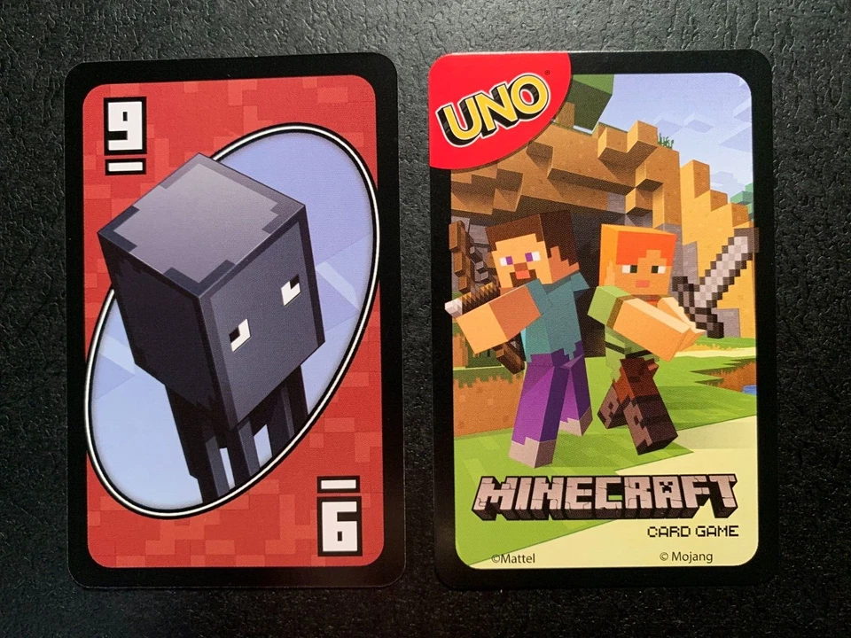 UNO  MINECRAFT  Red  #9 Card 2017 Mattel GAME REPLACEMENT CARD Single Card - Image 1 of 1