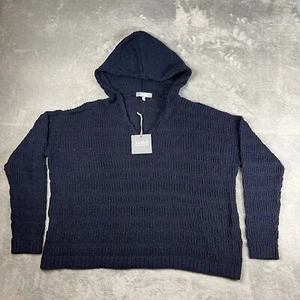 Marled NWT Womens XL Navy V-Neck Hooded Crochet Knit Pullover Sweater XL - Picture 1 of 7