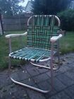 Vtg Retro Green Gold Aluminum Folding Lawn Beach Chair Webbed Patio Outdoor
