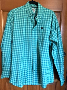 Cinch Shirt Men Size S Green/teal  Check Button Down Long Sleeve Rodeo Cowboy - Picture 1 of 5
