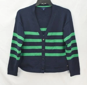 Nautica Women's Size L Striped V-Neck Button Front Cardigan Sweater, Navy - Picture 1 of 6
