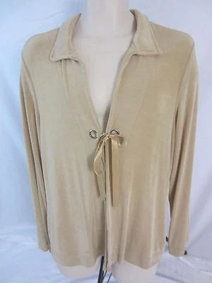 Citiknits Stretch Beige Tie Front Long Sleeve Collar Jacket Women's Large  EE120 - Image 1 of 4