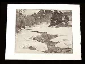 Tarjeta de felicitación vintage escena de invierno estampado original de Albert R. Thayer ~1930 nuevo de lote antiguo - Imagen 1 de 10