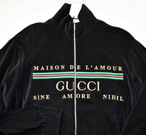 ?️ GUCCI Giacca nera VELLUTO CINIGLIA RICAMATA ZIP PISTA XXXL 3XL