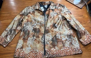 Chico's Floral Brown Knit Silk Blend Sequin Splash Jacket NWT Size 3 (XL 16) - Picture 1 of 12