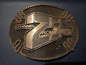 VINTAGE 1980s ***KOKH - UHF-CHANNEL 25*** OKLA CITY SOLID BRASS BELT BUCKLE - Picture 1 of 3