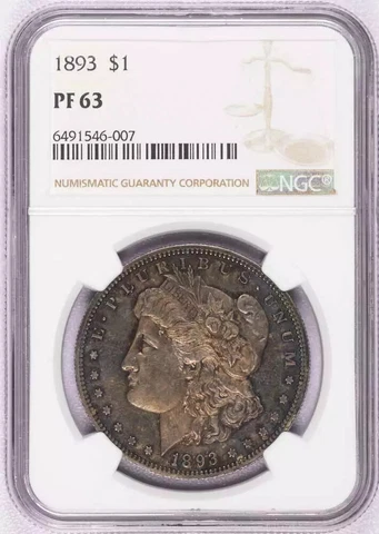 1893 P Morgan Silver Dollar NGC PF-63 Cover