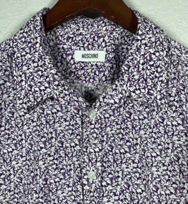 Moschino Mens Blue White Floral Leaf Print L/S Button Front Shirt Sz 17 (43) - Image 1 of 4