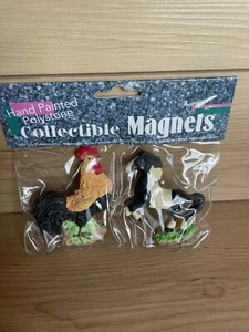 Vintage Hand Painted Polystone Horse & Rooster Refrigerator Magnets Brand New - Picture 1 of 4
