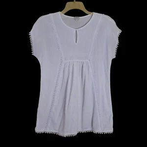 J. Crew Peasant Top Size XS White Cotton Gauze Lace Trim Keyhole Neckline - Picture 1 of 5