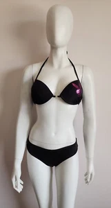 Playboy Ladies Plaited Black Sequin 2 Piece Underwire Booster Bikini Size 10 New - Picture 1 of 8