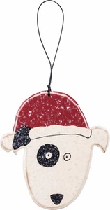 NEW!~Christmas Wood Ornament Sign~Dog in Santa Hat~Tree/Wreath/Gift Tag/Spot Eye - Picture 1 of 1