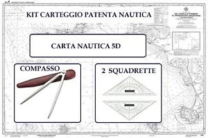 KIT CARTEGGIO ESAME PATENTE NAUTICA  CARTA 5D - COMPASSO - 2 SQUADRETTE