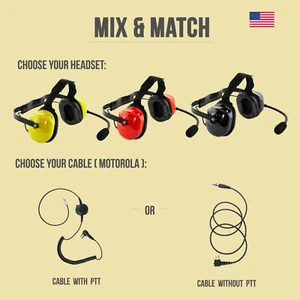 Noise Canceling Headset w/ PTT Mic Dual Muff Racing Headset for Motorola CP200  - Picture 1 of 15