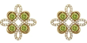 1.68ct Natural Round Diamond Peridot 14k Solid Yellow Gold Wedding Stud Earrings - Picture 1 of 3