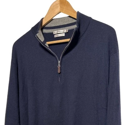 Peter Millar Mens XXL Navy Merino Wool Cotton Blend Quarter Zip Sweater - Image 1 of 4