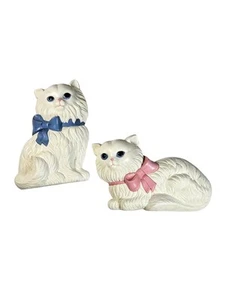 Vintage Molded Plastic Home Interiors Cat Wall Decor White Cats Set Of 2 - Picture 1 of 5