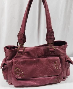 Etienne Collection Privee Leather Berry/Gold Stud Purse Tote Handbag - Picture 1 of 14