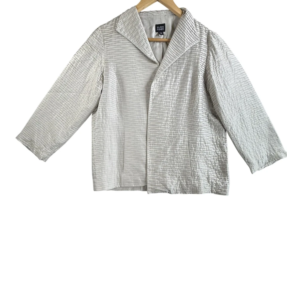 Chaqueta Eileen Fisher Mujer Pequeña Champagne Seda Texturizada Plisada Arrugada Blazer Foto 1 de 4