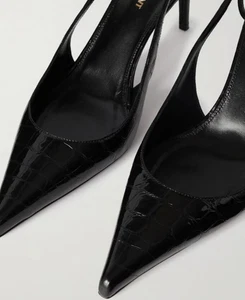 Saint Laurent YSL Vendome glossed croc-effect leather slingback pump Size 40 NWT - Picture 1 of 6
