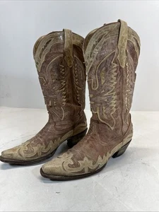 Bottes de selle anciennes femme Corral craquelées en détresse R2227 taille 9M western - Photo 1/13