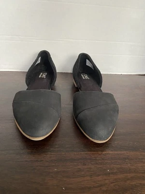 Toms Woman's 9 Jutti D Orsay Black Leather  Embossed Waffle - Image 1 of 4