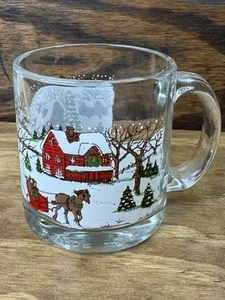 Libbey Currier and Ives Tazas de Vidrio de Navidad Invierno Escena de Nieve De Colección - Imagen 1 de 7