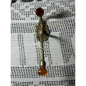 Cast Brass Vtg Victorian Style 9.5x5x2.5 Citrine Glass Coat Hat Hook - Picture 1 of 7