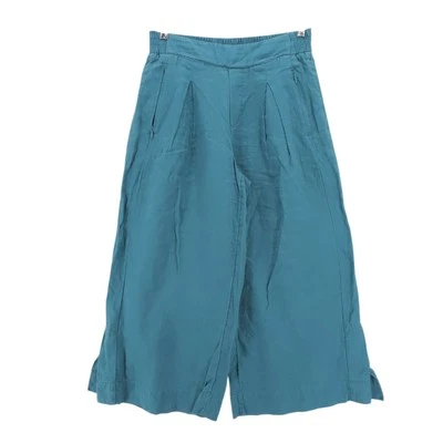 ATHLETA Playa Linen Wide Leg Crop Pants Teal Blue Pleated Size 4 - Image 1 of 4