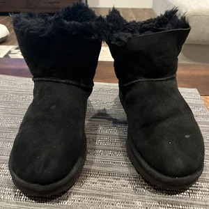 UGG Australia Boots Womens 8 Bailey Bow Short Winter Black Suede Sherpa 1016501 - Picture 1 of 16
