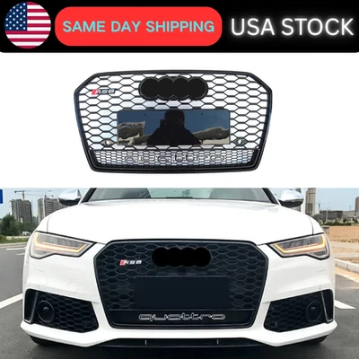 RS6 Style Front Bumper Vent Grille with Black Rings for Audi A6 S6 2016-2018 - Imagem 1 de 4