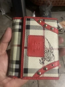 Vtg Burberry Tri Fold White Multi Color Striped Leather Wallet As Is Rare - Picture 1 of 7