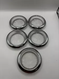 Set of 5 Vintage Sterling Silver and Cut Glass Coasters Sun Burst Pattern - Picture 1 of 5