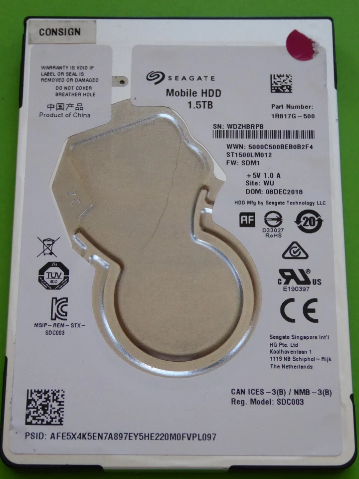 Seagate ST1500LM012 SN: WDZ PN: 1R817G-500 FW: SDM1 WU APR 2017 bis DEC 2018 2TB - Bild 1 von 1