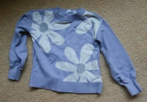 GAP Kids Girls Purple Crew Neck Sweater knit pullover white flowers Small - Picture 1 of 3
