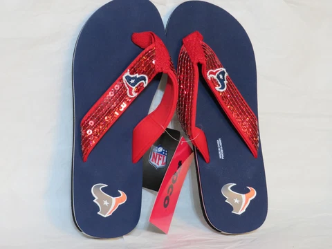 HOUSTON TEXANS WOMENS SHOE SMALL US 5-6 SEQUIN FLIP-FLOP SANDAL BLUE NEW NWT Cover