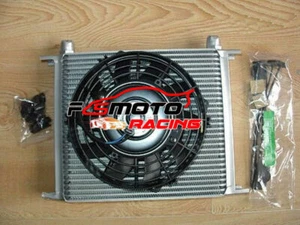 AN10 Universal 30 Row Engine Oil Cooler w/ Fittings + 7" Electric Fan Kit Silver - Bild 1 von 6