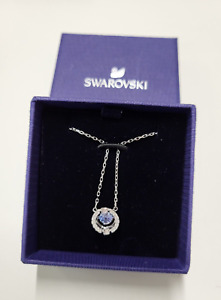 Swarovski Crystal Halo Pendant Necklace - blue centre Rhodium Plated 43cm