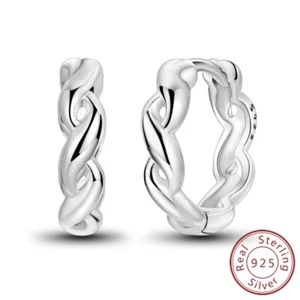 MULA Women Solid 925 Sterling Silver Hoop Earrings Rotating Ribbon Gift Jewelry - Picture 1 of 6