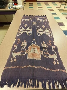 Intricate woven and Dyed table topper from South Pacific with fringe 50" X 19" - Picture 1 of 4