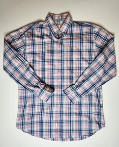 Peter Millar Button Dress Shirt Mens L Plaid Pink Blue Cotton Preppy Classic - Picture 1 of 9