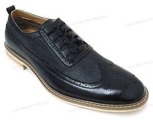 Mens Dress Shoes Wing Tip Lace Up Oxfords Leather Lined Casual Italy Style Sizes - Picture 1 of 22