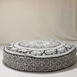 35X6 Round Black & White Mandala Floor Pillow Room Decorative Cushion Cover Thro - Picture 1 of 3